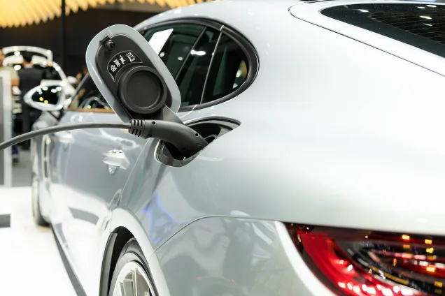 white electric car charging 